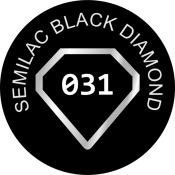 Emblemat lakieru hybrydowego Semilac Black Diamond 031, srebrny diament z białym numerem na czarnym tle.
