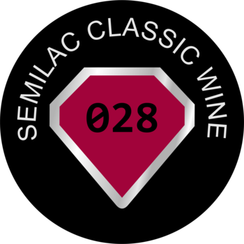 Logo Semilac 028 Classic Wine: ciemnoczerwony diament z numerem 028, otoczony napisem na czarnym tle.
