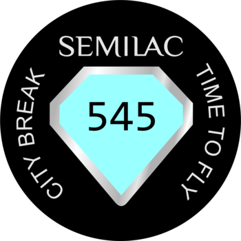 Graficzne logo lakieru Semilac 545 Time to Fly: chłodny błękitny diament z numerem 545 na czarnym tle.