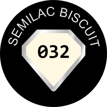 Logo Semilac 032 Biscuit lakier hybrydowy, mleczny róż, w kształcie diamentu na czarnym tle.