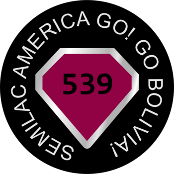 Logo Semilac 539 Go Bolivia! lakier hybrydowy: bordowy diament z numerem 539, otoczony napisem na czarnym tle.