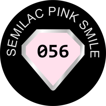 Logo Semilac 056 Pink Smile lakier hybrydowy: różowy diament z numerem 056, nazwa produktu otacza diament.
