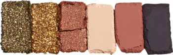 Paleta cieni NYX Ultimate Edit Petite Shadow: 6 odcieni metalicznego złota, nude i matowego burgundu.