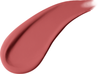 Matowy swatch długotrwałej płynnej pomadki do ust w cielistym odcieniu różu, z widoczną gęstą konsystencją.