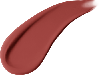 Matowy swatch płynnej szminki w odcieniu cielistego różu, z gładką, kremową teksturą na czarnym tle.