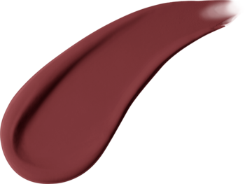 Zblizenie na gęsty, matowy swatch płynnej szminki w odcieniu zgaszonego różu, modelujący usta.