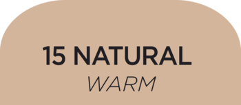 Wzornik koloru kryjącego korektora w odcieniu 15 Natural Warm, beżowy, z napisem na jasnym tle.