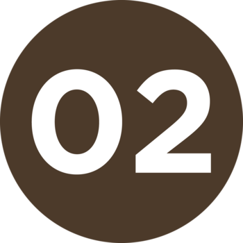 Brązowy odcień 02 wodoodpornej kredki VARIÉTÉ, okrągła ikona z białymi cyframi.