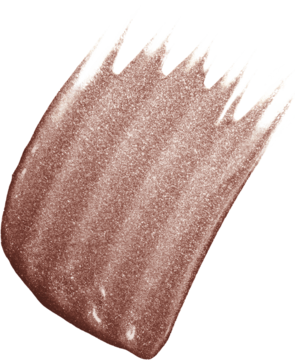 Płynny cień do powiek Ultimate Glow Shots, brązowo-różowy błyszczący swatch z witaminą C na czarnym tle.