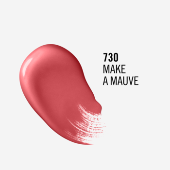 Swatch błyszczącej pomadki Rimmel Lasting Provocalips 730 Make A Mauve, intensywny odcień różowo-mauve.