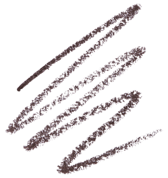 Ciemnobrązowa kreska kredki Makeup Revolution Precise Brow Pencil na czarnym tle, pokazująca kolor i teksturę.