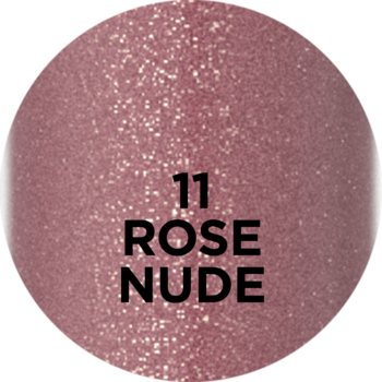 Okrągła próbka brokatowego błyszczyka Eveline Diamond Glow Rose Nude z kwasem hialuronowym, widok z góry.