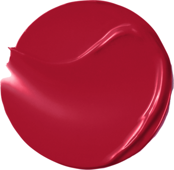 Okrągły, lśniący swatch czerwonej pomadki Bourjois Healthy Mix Clean Lip Sorbet o soczystej, płynnej konsystencji.