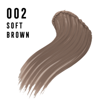 Swatch Max Factor 2000 Calorie Brow Sculpt 002 Soft Brown. Kremowy żel do brwi, fakturowana smuga na białym tle.