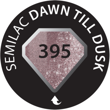 Lakier hybrydowy Semilac Dawn till Dusk, symbol 395: brokatowy, brudny róż w diamentowym logo.