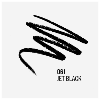 Próbka kredki Rimmel Soft Kohl Kajal Jet Black: czarny, intensywny, rozmazany pasek na jasnym tle.